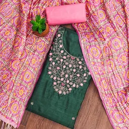 SHADOW & SAINING Floral Embroidered Thread Work Cotton Unstitched Dress Material-picture-19