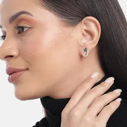 VANBELLE Rhodium Plated 925 Sterling Silver Onyx Studded Contemporary Drop Earrings image 2