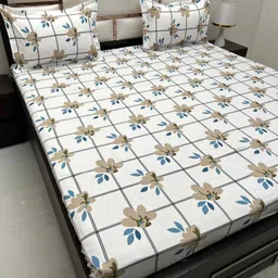 Pure Decor White & White Floral Queen Bedsheet with 2 Pillow Covers-picture-42