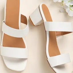 FAISHSTAR Women White Two-Strap Solid Block Heeled Sandals-picture-8