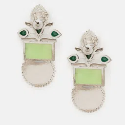Priyaasi Silver Plated Green Onyx Stone Studded Oxidized Chandbali image 2