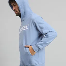 GRIFFEL Men Typography Printed Hood Fleece Pullover Sweatshirt image 3