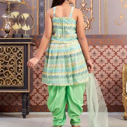 Sangria Girls Floral Printed Shoulder Strap A-Line Pure Silk Kurti With Patiala & Dupatta image 5