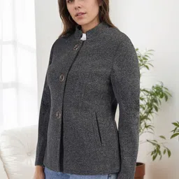 Chemistry Women Self-Design Stand Collar Single-Breasted Overcoat image 2