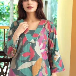Moda Rapido Abstract Printed V-Neck Straight Kurta With Palazzos & Dupatta image 4