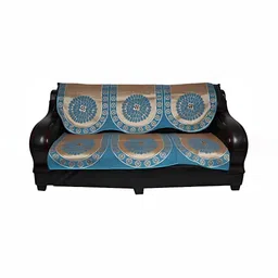 TANLOOMS Teal & Gold-Toned 6Pcs Self Design 5 Seater Sofa Covers image 2