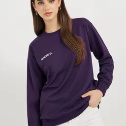 Styli Women Typography Printed Regular Fit Round Neck Longline Sweatshirt-image-92
