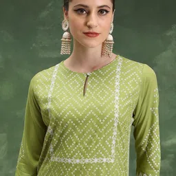 Vishudh Geometric Printed Keyhole Neck Kurta image 5