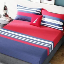 nautica 130 GSM Striped King-Size Bedsheet with Pillow Covers image 2
