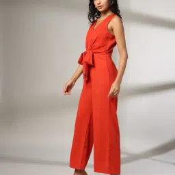 rio Women V-Neck Jumpsuit with Waist Tie-Up image 2