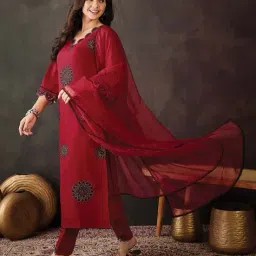 kvs fab Women Embroidered Straight Kurta Set with Dupatta image 2