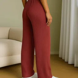 fabflee x ag Women Ribbed Relaxed Fit High-Rise Pants image 2