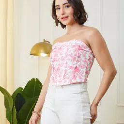 Shein Strapless Floral Print Pleated Short Corset Top image 2