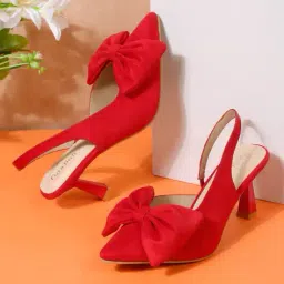 flat n heels Women Pointed-Toe Heeled Pumps with Bow Applique image 2