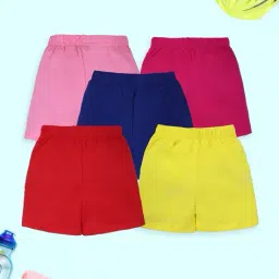 kiddopanti Girls Pack of 5 Regular Fit Shorts with Elasticated Waistband image 2