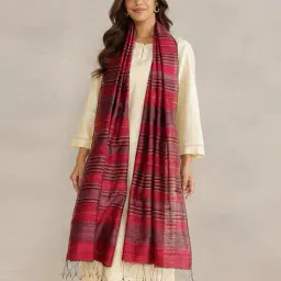 fabindia Women Striped Stole with Tassels image 2