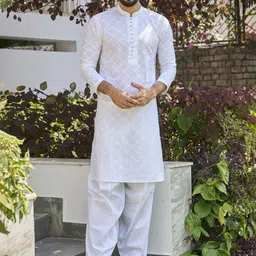 Dizora Floral Embroidered Mandarin Collar Thread Work Cotton Straight Kurta-image-31