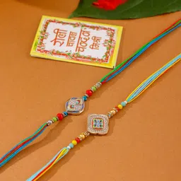 Sangria Set Of 2 Stones Studded & Beaded Thread Rakhis With Rolis Chawal Chandan & Mishri-picture-25