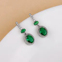 GIVA 925 Silver Rhodium-Plated Cubic Zirconia Studded Verdant Whisper Drop Earrings-picture-14