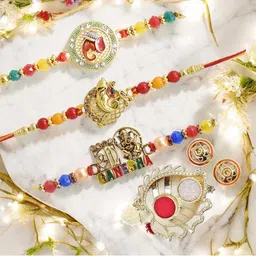 MEIRA JEWELLERY 3-Pcs Rakhi With Roli Chawal & Greeting Card-picture-13