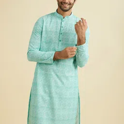 Manyavar Ethnic Motifs Printed Mandarin Collar Thread Work Straight Kurta With Pyjamas image 3