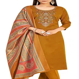 DRAVINAM Trends Ethnic Motifs Embroidered Pashmina Unstitched Dress Material-image-74