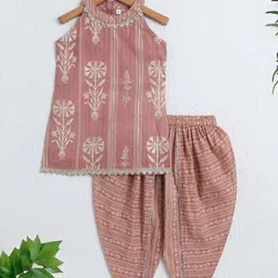 The Magic Wand Girls Floral Printed Pure Cotton Kurta With Dhoti Pants-picture-19