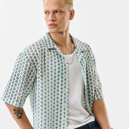 Snitch Men Relaxed Fit Textured Cuban Collar Casual Shirt image 2
