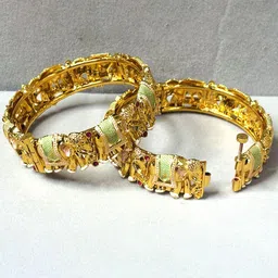 LA FILLE D'OR Set Of 2 Gold-Plated American Diamond Studded Temple Bangles-picture-39