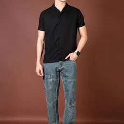 LIMEROAD Men Solid Regular Fit Mid-Rise Clean Look Light Fade Jeans image 3