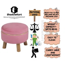 Shadowkart 2-Pcs Pink Wooden Round Ottoman Pouffes image 5