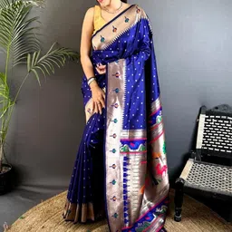 HEER FASHION Ethnic Motifs Zari Silk Blend Handloom Paithani Saree-picture-31