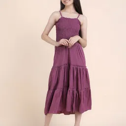 STARWORD Women Solid Shoulder Straps Crepe Dress-image-23