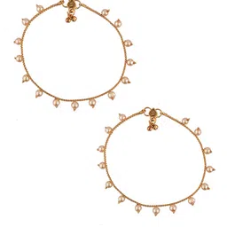 FEMMIBELLA Gold-Plated Pearls Beaded Anklets image 2