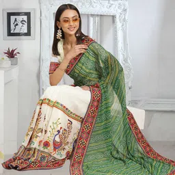 RAJGRANTH Bandhani Kutchi Embroidery Pure Georgette Half and Half Bandhani Saree image 5
