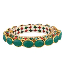 Adwitiya Collection 24CT Gold-Plated Green & Red Stone-Studded Handcrafted Kada image 3