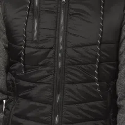 Campus Sutra Men Black & Charcoal Grey Windcheater Hooded Padded Jacket image 4