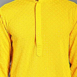 Anouk Yellow Geometric Embroidered Mandarin Collar Sequinned Pure Cotton Straight Kurta image 2