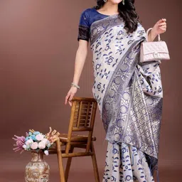 HERE&NOW Ethnic Motifs Zari Linen Blend Handloom Saree image 3