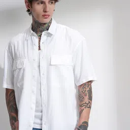 HIGHLANDER Men Comfort Oversized Fit Textured Spread Collar Casual Shirt-image-22