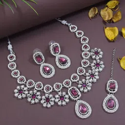 I Jewels Sliver Plated Kundan Studded Necklace & Earrings With Maang Tika-image-39
