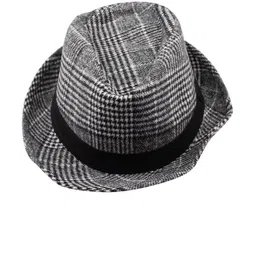 The Tie Hub Men Grey & Black Houndstooth Checked Fedora Hat image 2