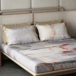 DDecor Live Beautiful Grey & Red Abstract 140 TC Cotton King Bedsheet With 4 Pillow Covers image 2