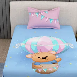 EverHOME Blue & Brown Conversational Printed 160 TC Flat Single Bedsheet & Pillow Cover image 2