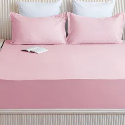 HOMEMONDE Pink 210 TC King Bedsheet with 2 Pillow Covers image 2