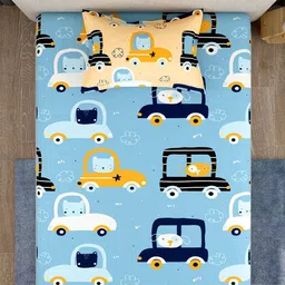 EverHOME Blue & Black Conversational 160 TC Flat Cotton Single Bedsheet with Pillow Cover image 2