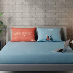 Stoa Paris Navy Blue & Red Typography 220 TC Queen Bedsheet With 2 Pillow Covers image 2