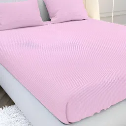 MAYFAIR HOMES LONDON Peach-Coloured Striped Cotton 210 TC Crib Bedsheet Set image 2