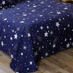JC HOME Navy Blue & White Graphic 130 TC Single Bedsheet with 2 Pillow Covers image 2