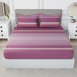 Nautica Pink & Off White Striped 210 TC King Bedsheet with 2 Pillow Covers image 5